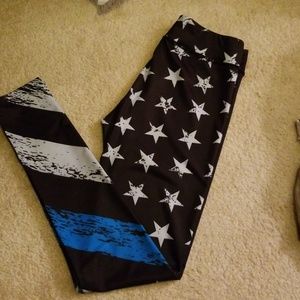 Thin Blue Line Exercise Yoga Leggings Pants NEW